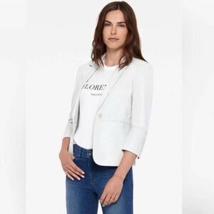 ECRU White 💯‎ Leather crop blazer size S.